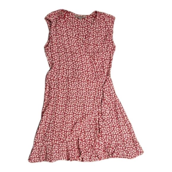 All Saints Dress Women’s Medium Red Floral Krystal True Wrap Mini Ruffle V Neck - Picture 2 of 12